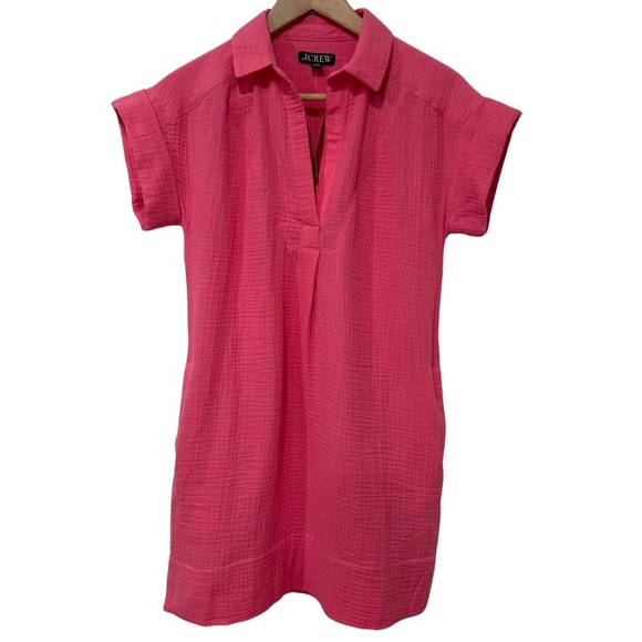 J. Crew Short Sleeve Cotton Gauzy Popover Dress XXS Pink Barbiecore Beachy NWT - Picture 1 of 7